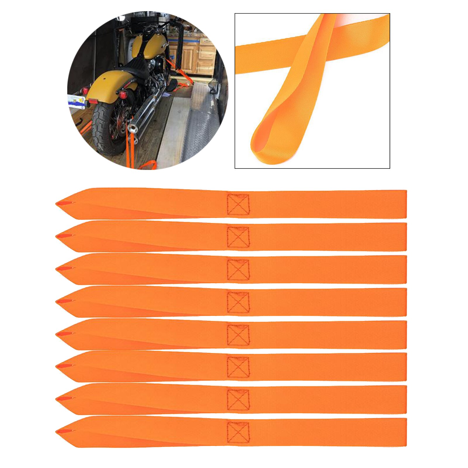 8Pieces Orange Loop Tie Down Strap for Motorcycle Snowmobile Ratchet Towing Cargo