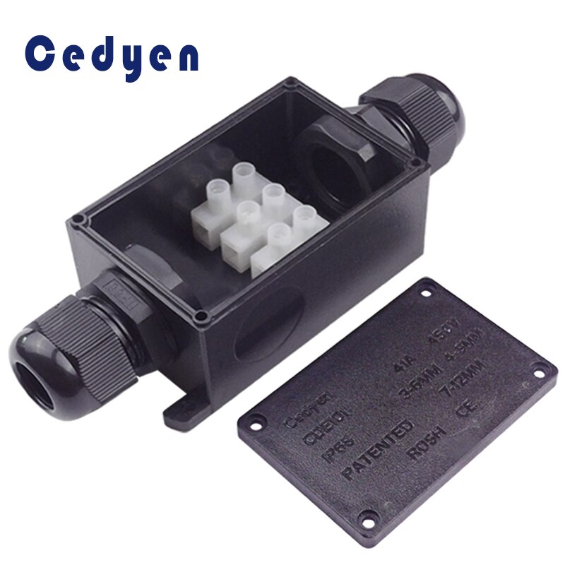 Outdoor Waterproof Junction Box Electrical Case Cable Wire Connector Two Ways IP68 Black Sealed Plastic Underwater with Terminal