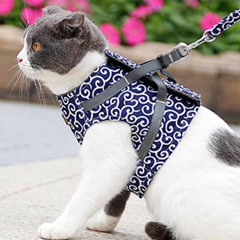 Japanese Style Cat Harness Pet Dog Cat Harness Vest Collar Outdoor Walking Leash Set for French Bulldog Chihuahua Pug