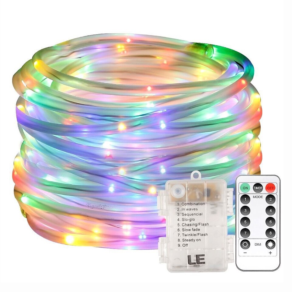 Led Rainbow Rope Tube String Lights Waterproof Outdoor Christmas Garden Path fairy garlands lamps with Remote 10M 100Led Battery: rgb
