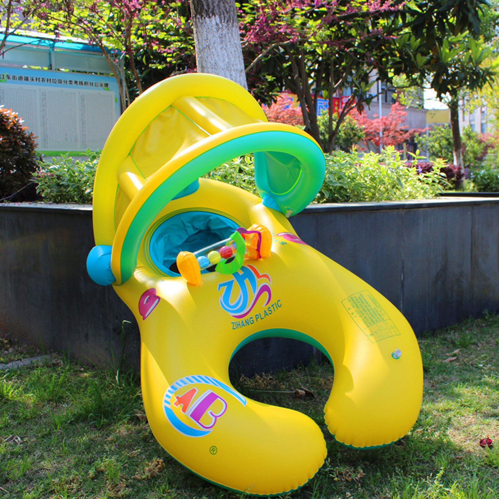 Moeder Baby Dubbele Zwemmen Float Ring Kids Baby Opblaasbare Zwemmen Cirkel Met Zonnescherm Float Seat Zonnescherm Ringen Zwembad Gereedschappen