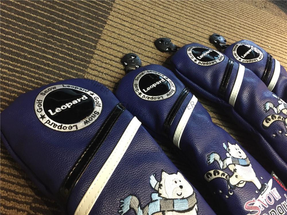 Snow Leopard Golf Driver Headcovers Sporting Goods Golf Driver Fairway Hybrids Woods Covers PU Leather Head Covers Set