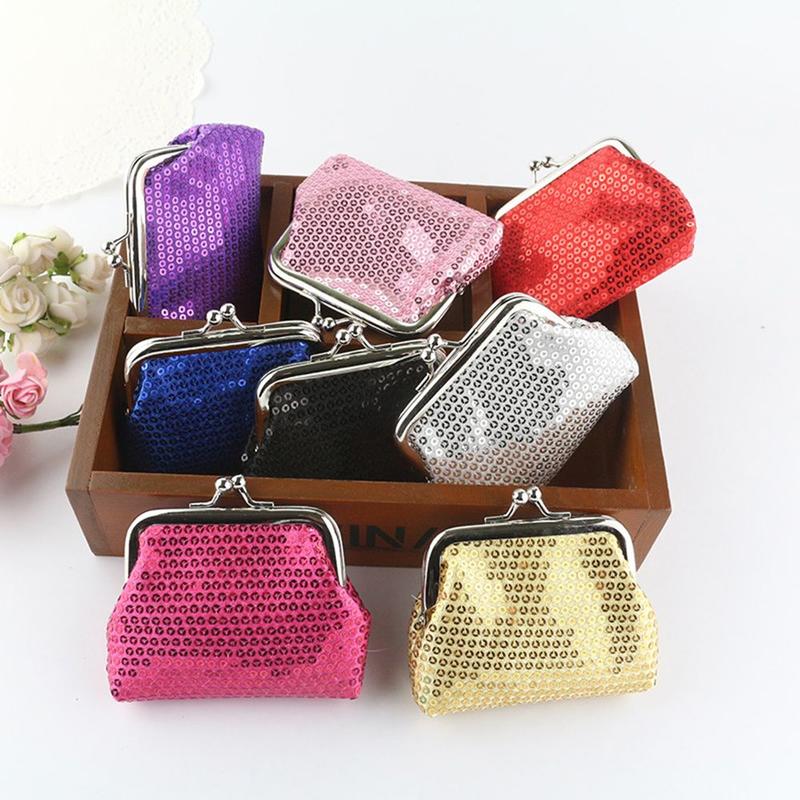 Cartera pequeña de lentejuelas para mujer, monedero, bolso de mano, broche ovalado, novedad, A82976