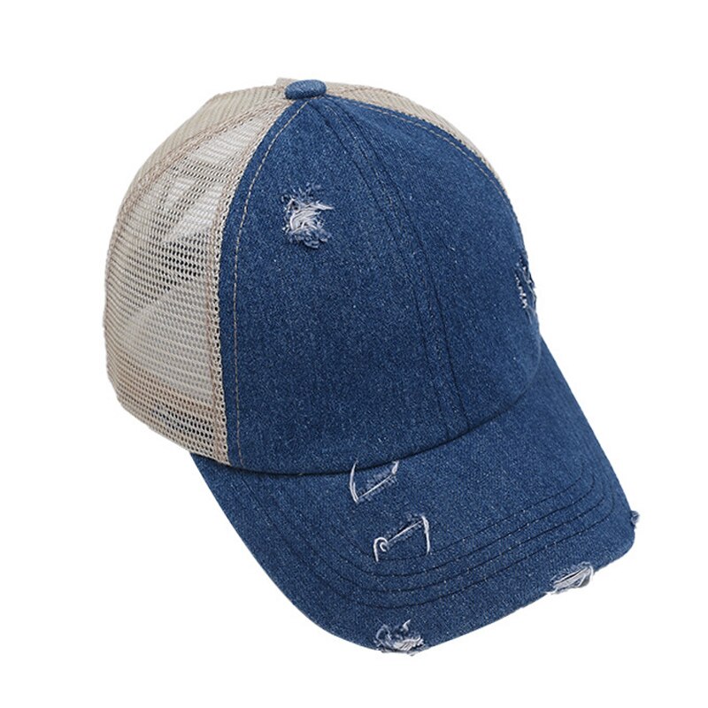 Anti Sun Cap Ripped Mesh Ponytail Criss Cross Baseball Cap Adjustable Hat H7JP: White