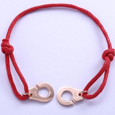 Moonmory Frankrijk Stijl 925 Sterling Zilveren Handboeien Armband Met Rode Touw Handboeien Armbanden Voor Vrouwen Verstelbare 4 Kleuren: Rose Gold - Red Rope