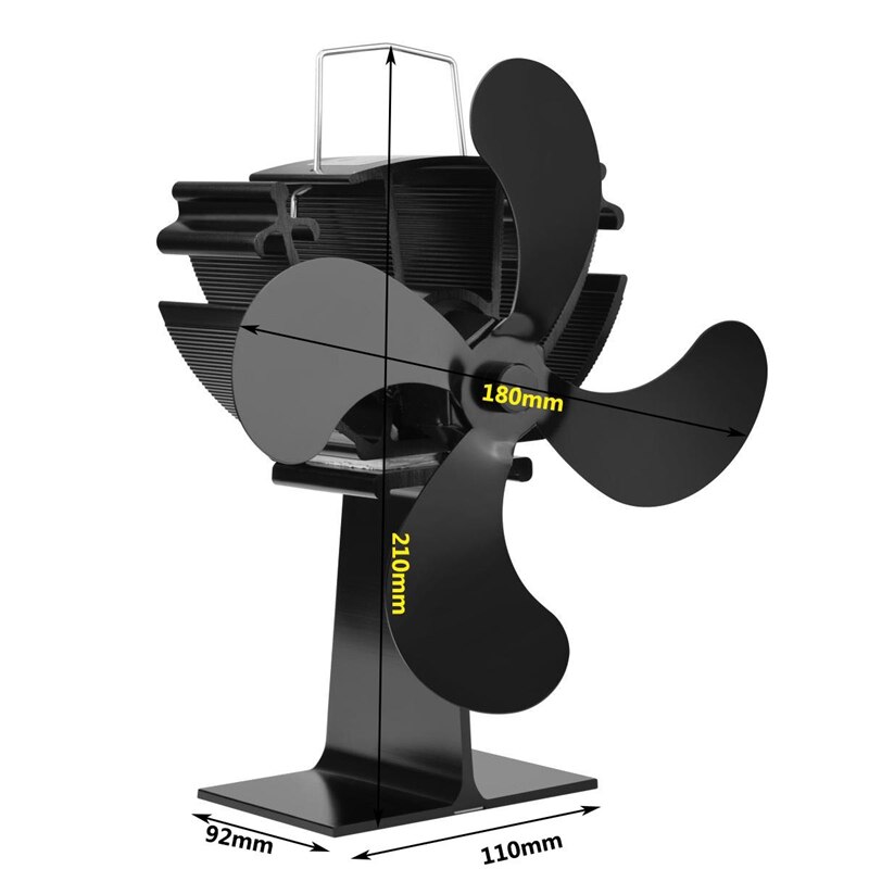 Built-in de Temperatura Lareira Fogão Alimentado Ventilador de Calor com Ventilador para Ventilador De Madeira Fogão Queimador de Madeira Log 4 Blade, Preto