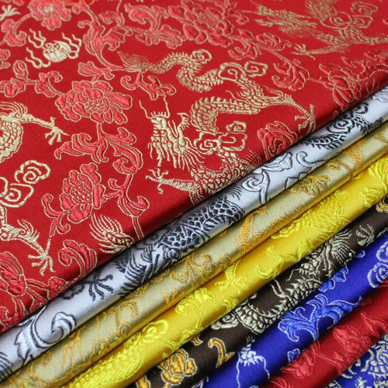 Width 59'' Chinese Dragon Jacquard Brocade Pattern Satin Fabric By The Half Yard For Cheongsam Tang Costume Pillow Material