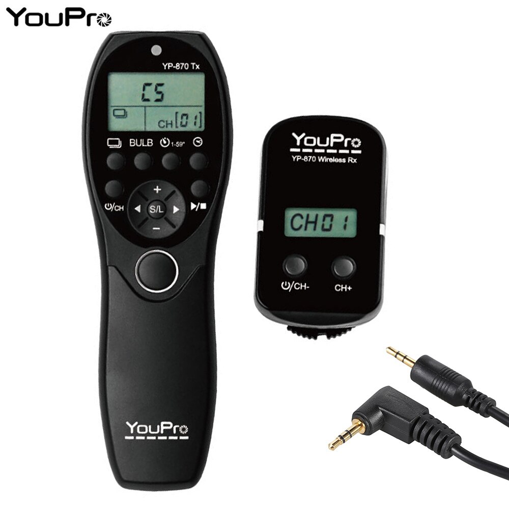 Youpro YP-870 e3 2.4g controle remoto sem fio lcd temporizador liberação do obturador transmissor receptor 32 canais para canon pentax câmera