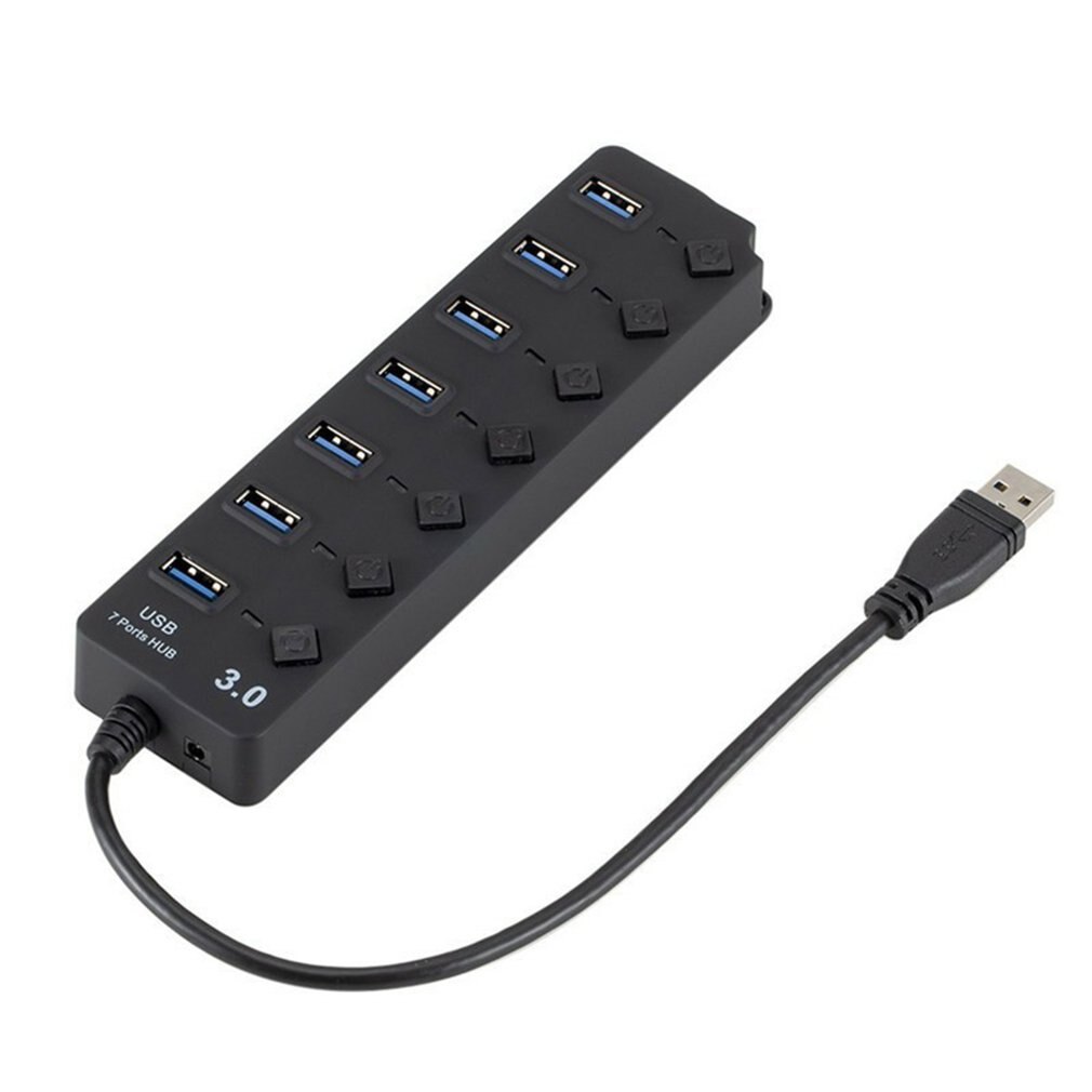 Usb 3.0 splitter zwart 7 -poorts hub met sleutelschakelaar ultrasnelle gegevensoverdracht 7 -poorts hub met knop