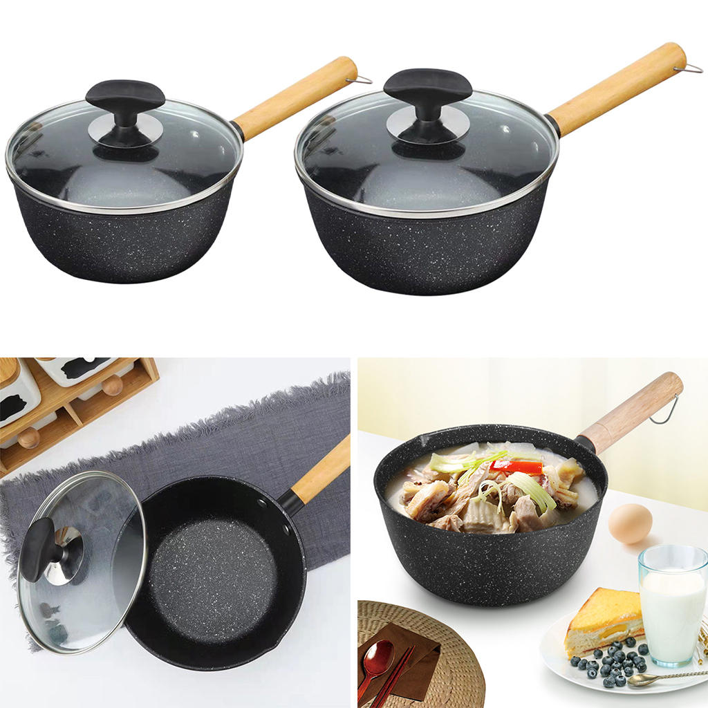 Non-stick Iron Cooking Pot Toughened Glass Lid Porridge Wood Handle Thickened Bottom Kitchen Accessories Cooking Tools