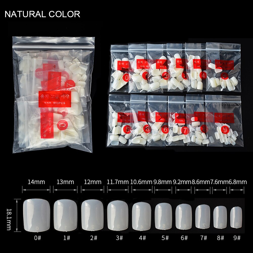 500 pièces/paquet court rond faux ongles Transparent naturel blanc faux ongles artificiel couverture complète UV Gel bricolage manucure ensemble