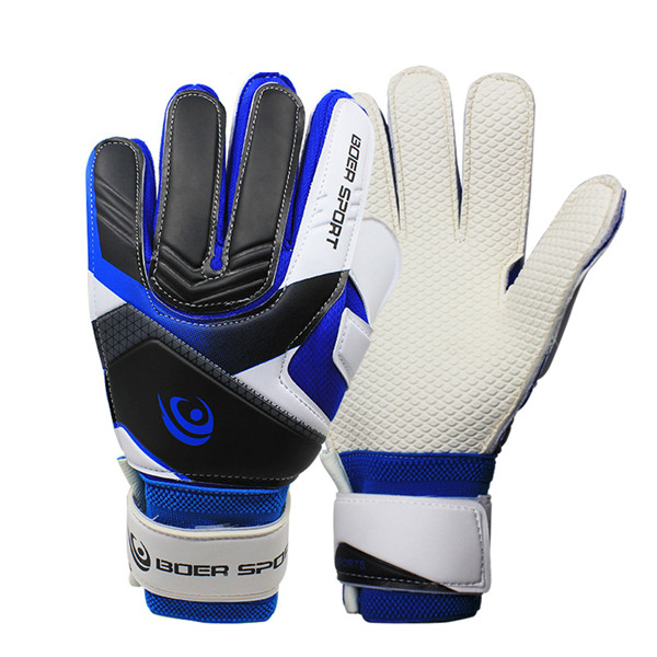 Anti-skid Teenager Men\'s Goalkeeper Finger Protection Gloves Thickened Latex Soccer Football Goalie Goal: blue / L