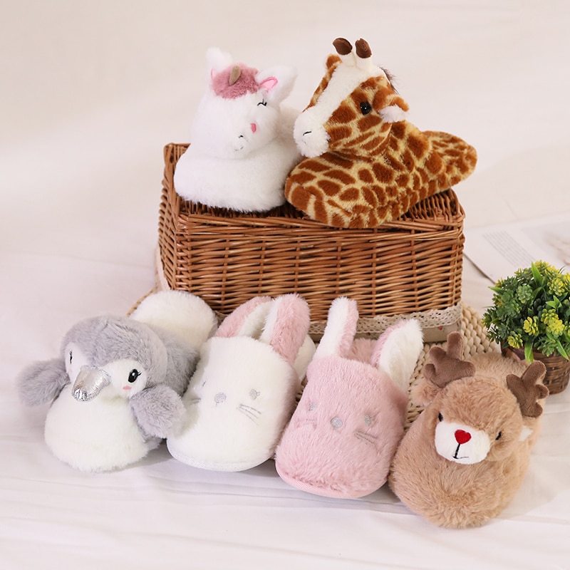 Millffy cute penguin giraffe elk slipper animal home slipper Women Floor Soft lovely Slippers Female Shoes Girls Warm Shoes