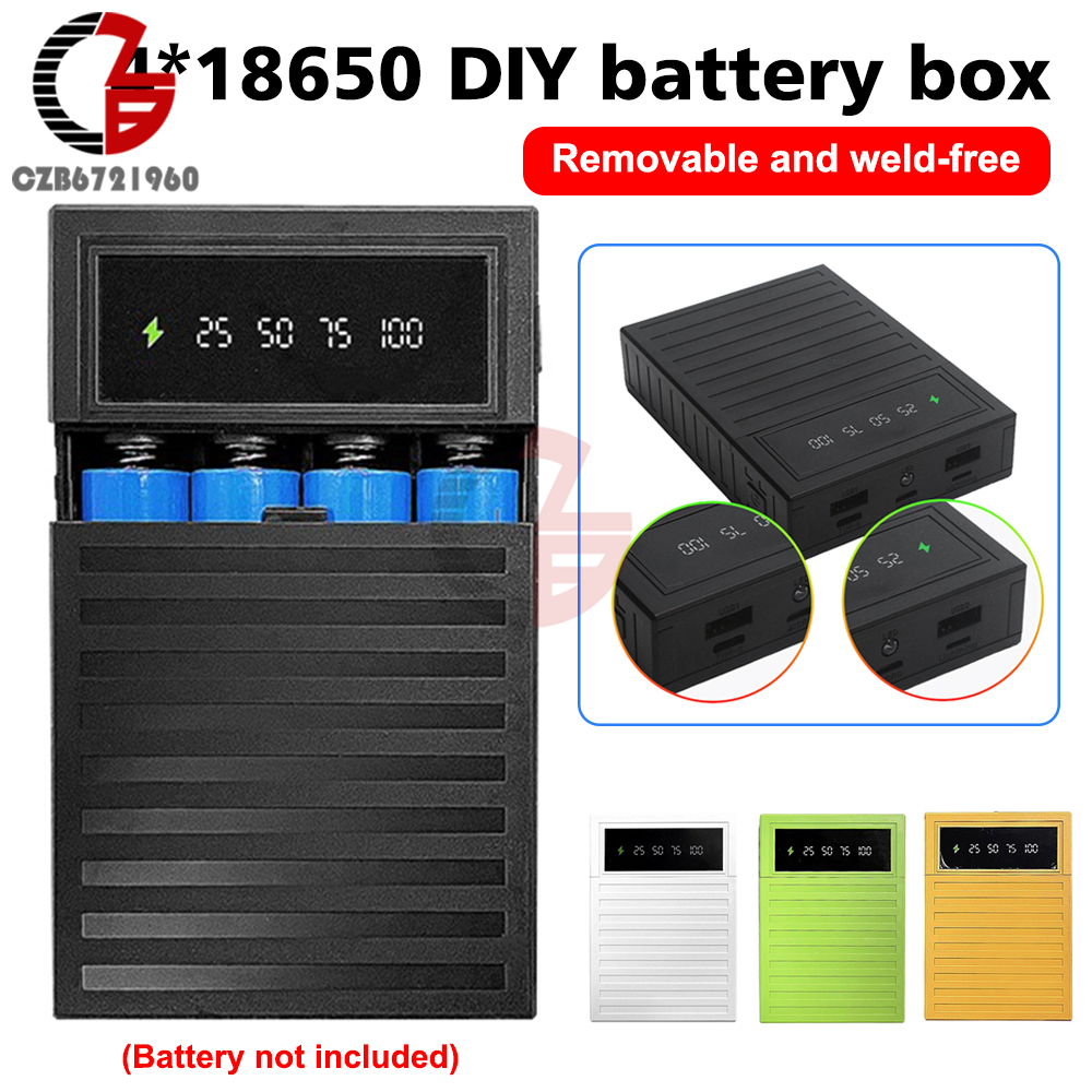 4 * 18650 Battery Holder Solderless Power Bank Cover DIY Battery Box Removable Power Supply Housing 18650 Battery Storage Box