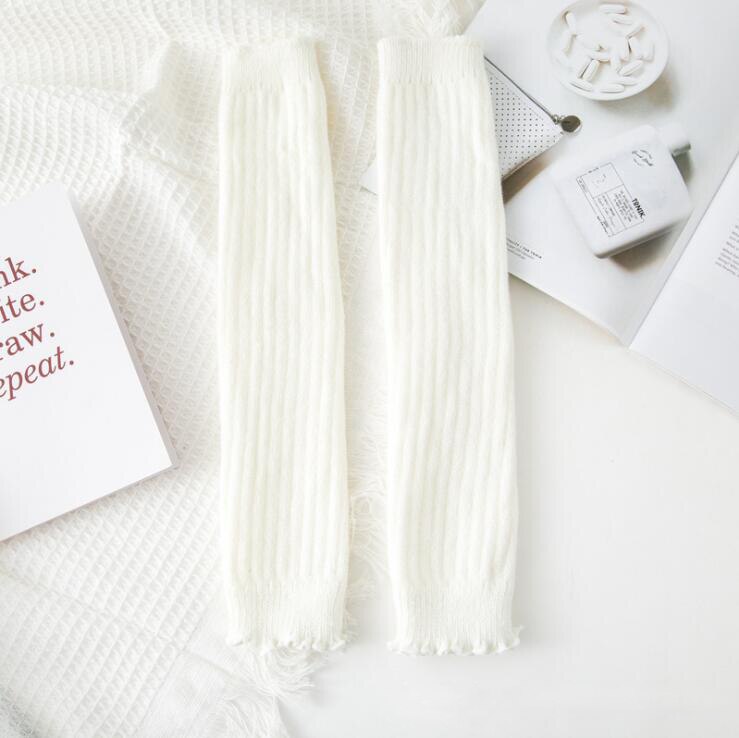 Frilly Knit Arm Warmer Women's Kawaii Leg Warmers White Black Striped Winter Arm Sleeves Japanese Cute Flared Leg Warmers T433: White