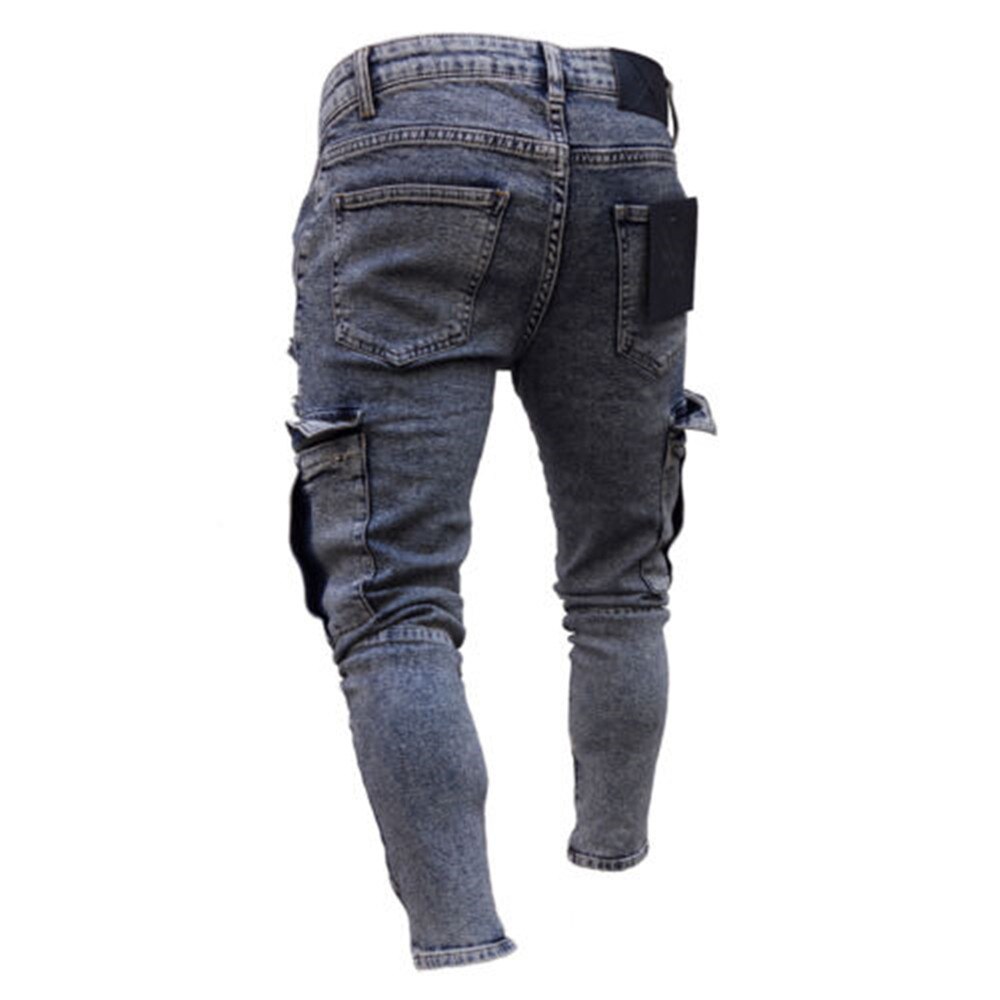 Heren jeans casual broek gerafelde slim fit lange denim broek gaten jeans