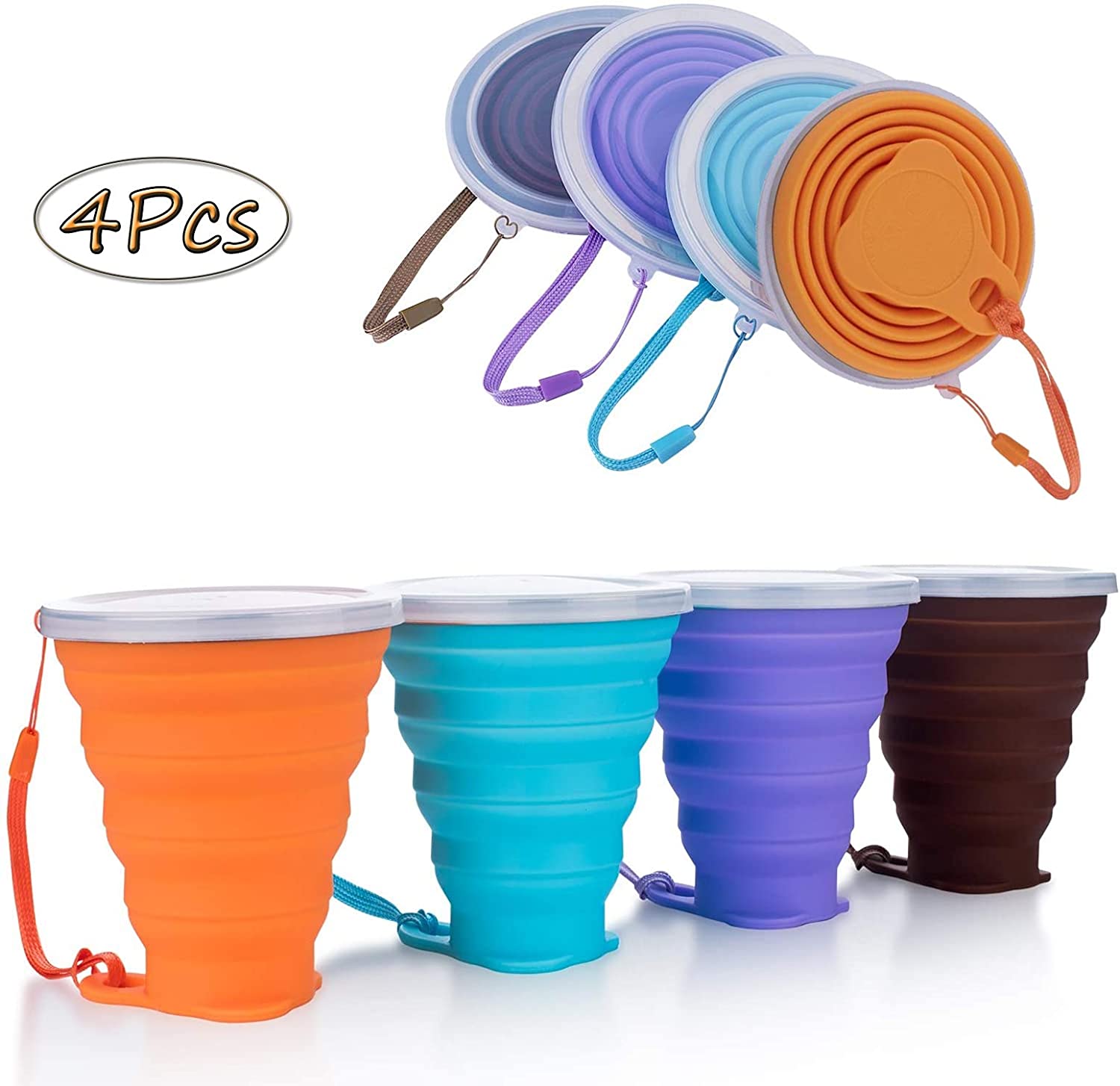 Draagbare Inklapbare Koffiekopjes Met Deksels Siliconen Thee Mok Folding Camping Drinken Koffie Mokken Inklapbare Koffie Cup: 4pcs obdc