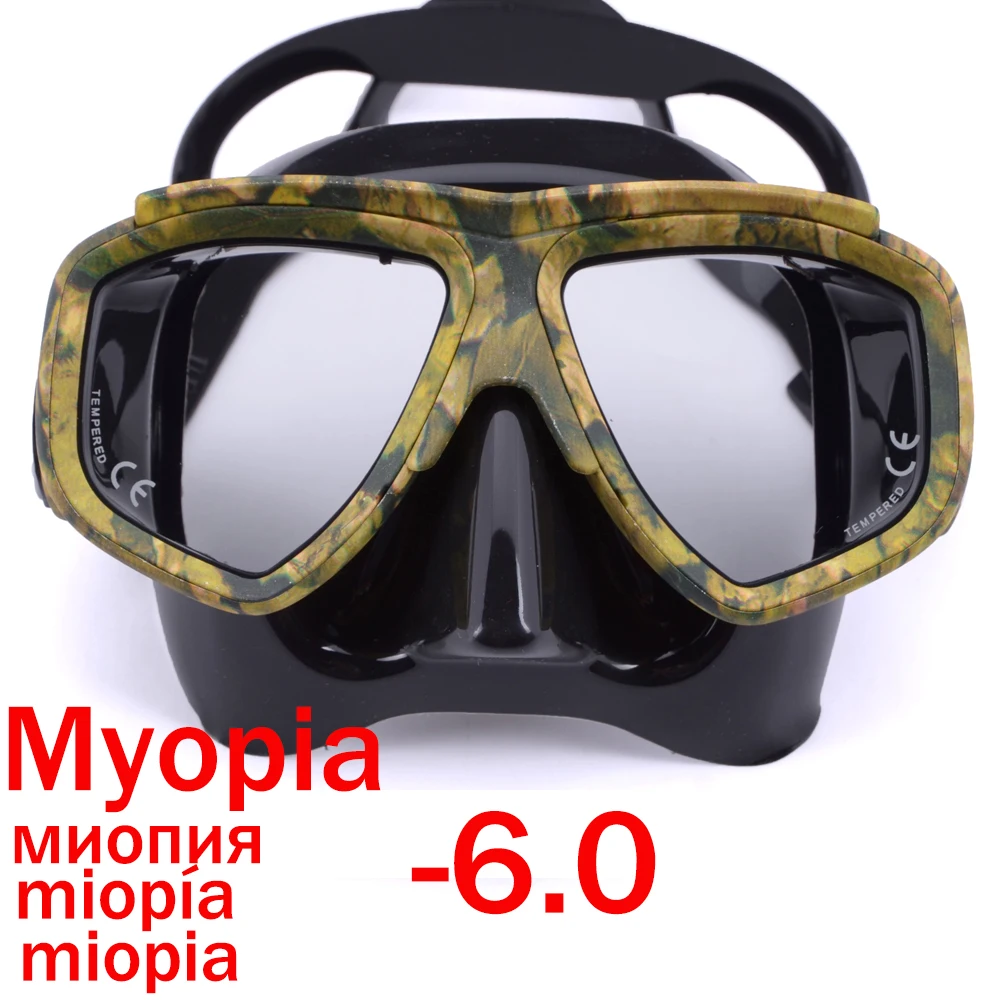 Myopia scuba diving Mask Camouflage anti fog for spearfishing gear swimming masks googles nearsighted lenses short-sighted: light green