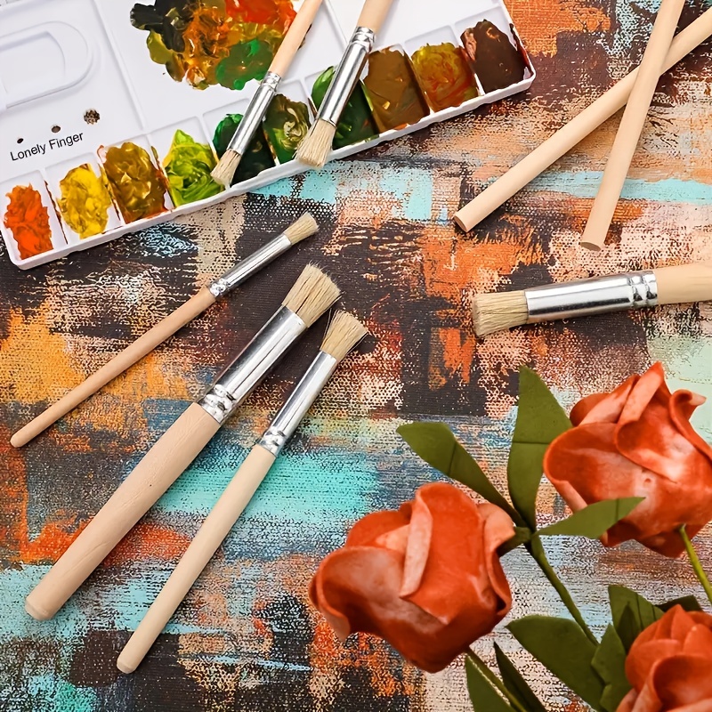 Juego de pinceles de pintura con plantilla, mango de madera de pelo de cerdas, perfecto para manualidades, pintura acuarela, al óleo y acrílica, 3/6/12/18 Uds.