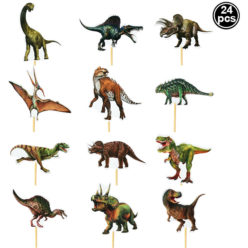 24 Uds. Envoltorios para cupcakes de dinosaurios, adornos para pasteles, tema de dinosaurio para niños, animales de la selva, suministros de decoración para pasteles de de cumpleaños: Amarillo fluorescente