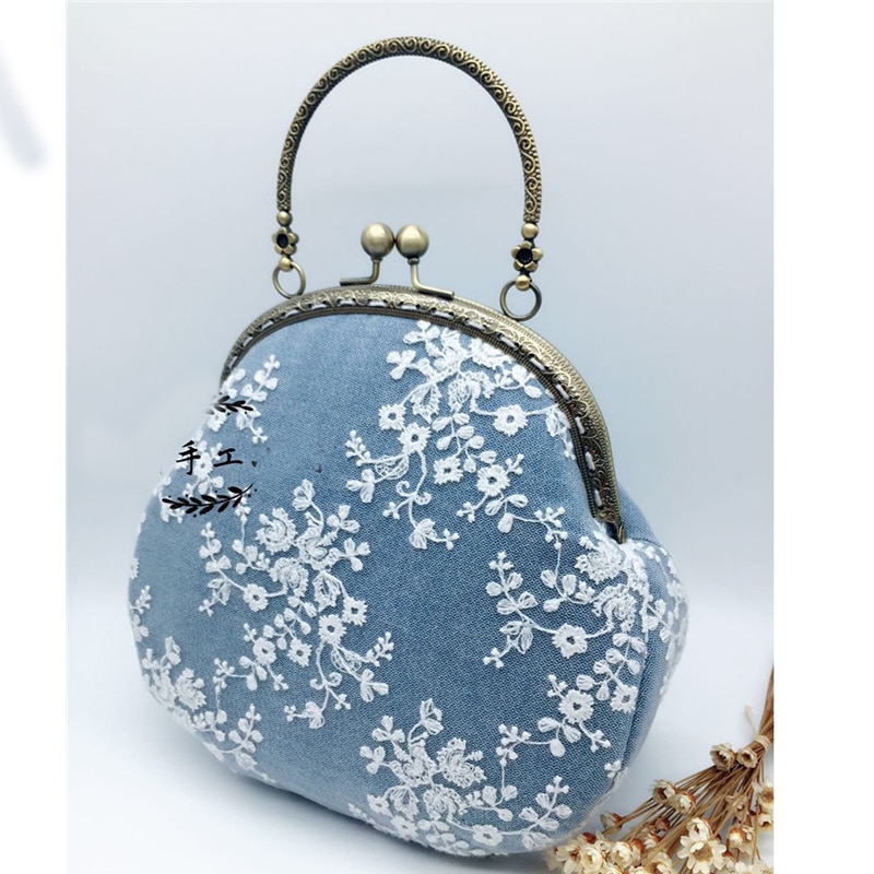 Vrouwen diy vintage kant handtas handgemaakt materiaal of afgewerkte set 21 x 18 x 8cm
