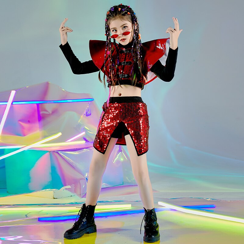 Moda kostiumy robić tańca jazzowego cekinowe czerwone stroje taniec nowoczesny ubrania biodro-hopowe wydajność ulica Dancewear stroje sceniczne DN7211