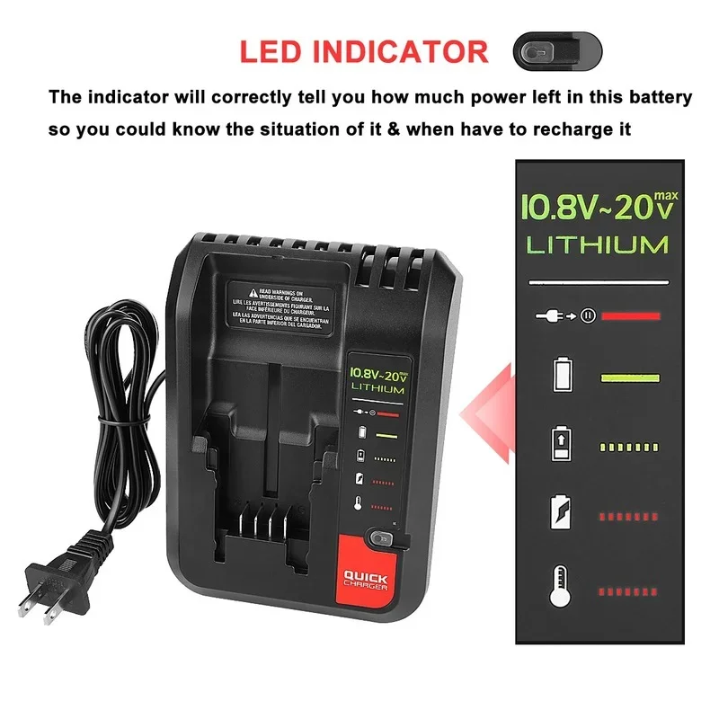 20V Oplader Voor Black & Decker Li-Ion Batterij Oplader Voor Porter Kabel/Stanley 18V L2AFC Elektrische Boor schroevendraaier Tool Batterij