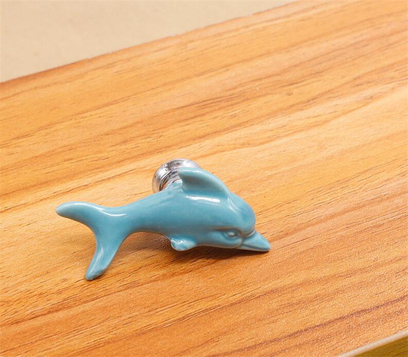 Colorful Ceramic fish Dolphin Cabinet Knobs Door Pull Handles Cupboard Drawer Wardrobe Furniture Handle Knobs: D