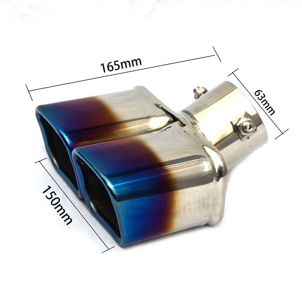 Car Exhaust Pipe Muffler Tail Pipe Outlet Nozzle End Universal Stainless Steel Square End One Change Two Double Out ID 63MM: Bent Blue