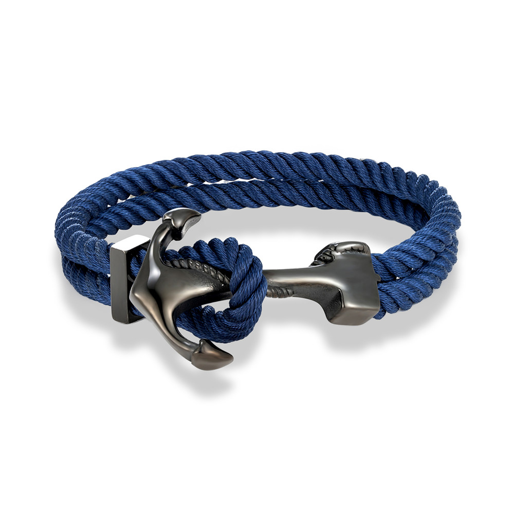 Black Anchor Bracelet for Men Women Double Layer Braided Survival Rope Bracelet Stainless Steel Handmade Woven Jewelry
