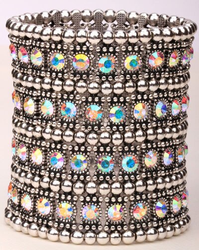 Multilayer stretch cuff bracelet women crystal wedding bridal jewelry B12 4 ROW antique silver color: silver AB crystal
