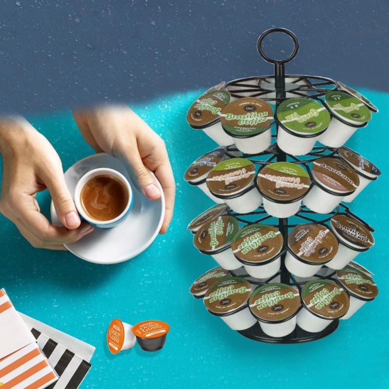 Black Four-layer Assembly Rotatable Coffee Capsule Holder Can Store K-CUP/Dolce Gusto Can Hold 36