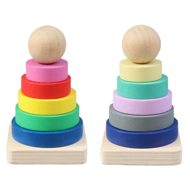 Holzspielzeug für jungen und mädchen, mehrfarbig, schöNe geometrische formen, stapelspiel, frühes lernspielzeug, 1 einstellen turm, säule, Ring