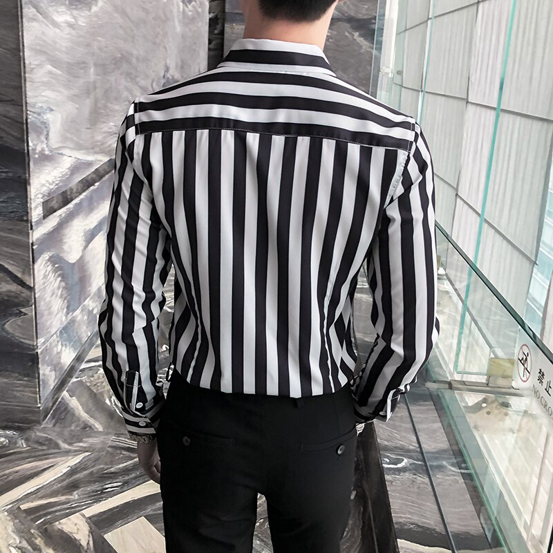 Zakelijke formele kleding lange mouwen gestreept overhemd herenkleding slim fit heren casual kantoor blouse homme 3xl- m