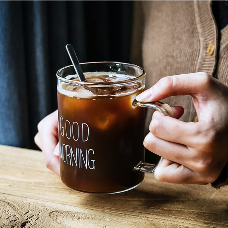 450ml Glass Coffee Milk Mug Good Morning Breakfast Cup Cocktail Mugs For