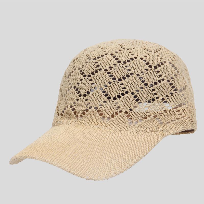 Summer Mesh Knitted Baseball Cap For Women Hollowed Breathable Outdoor Casual Sun Protection Girl Retro Snap Back Hat: Beige Baseball Cap