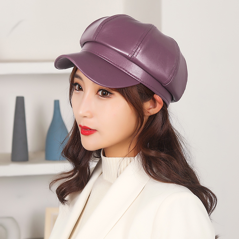 D&amp;T 2022 Octagonal Cap Beret Men Women Unisex Cotton Material Solid Artist Hat Sun Protection Warm: Purple