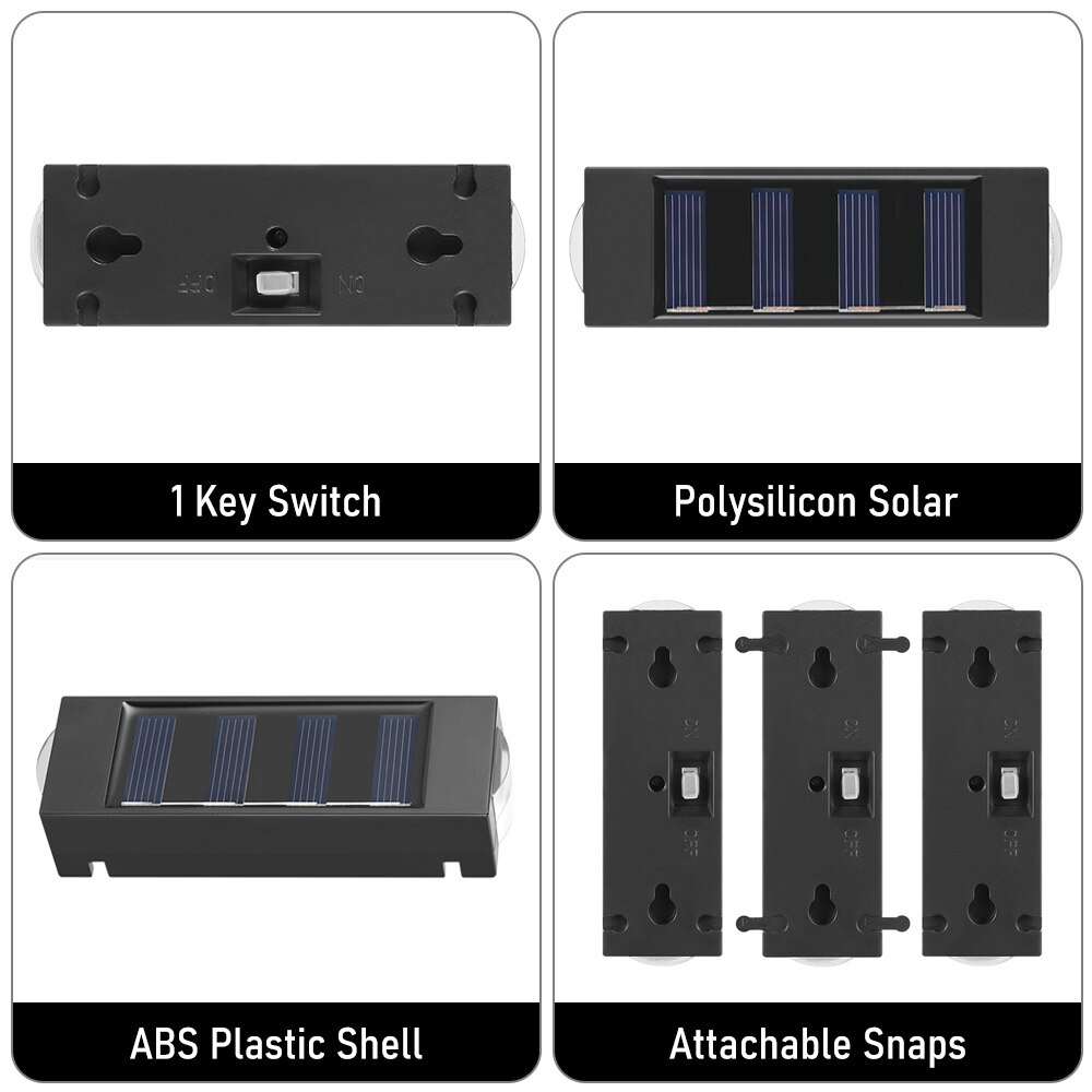 2 LED Solar Wall Lamp UP and Down Illuminate Outdoor IP65 Waterproof Solar Powered Spliceable Light For Home Garden Porch Yard