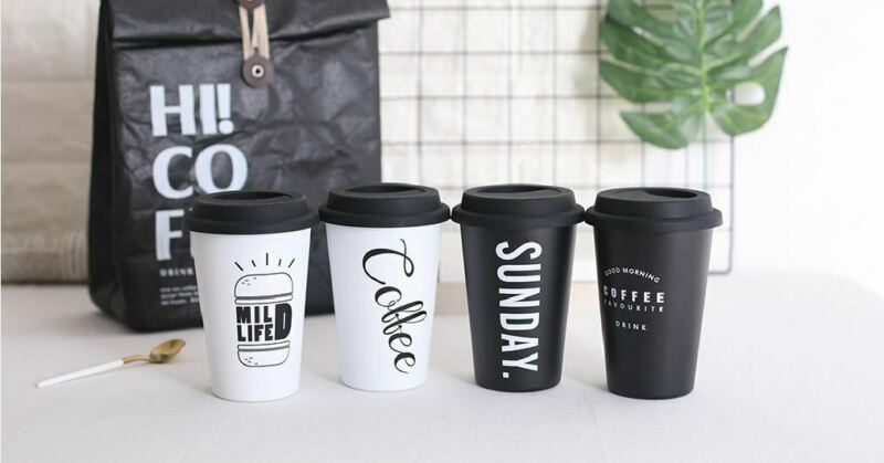 Reusable Ceramic Letter Travel Mugs Silicone Lid Bone China Cups Travel Mug Tea Coffee Portable Cups