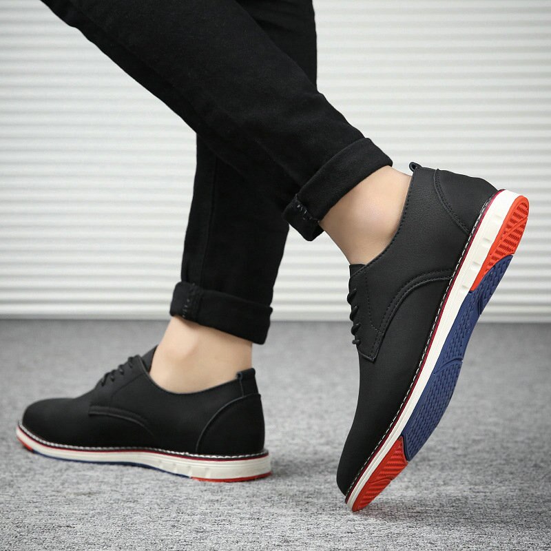Homme mocassins baskets tout noir chaussures plates robe en cuir décontracté faible lacets Oxfords formel chaussures LK-99