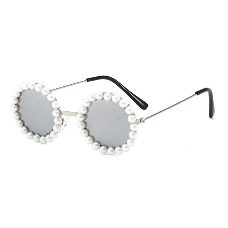 Kottdo mærke børn solbriller metal runde perle piger boby childrend solbriller gafas de sol  uv400: Sølv