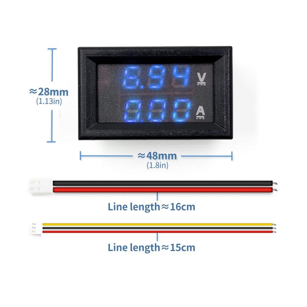 Mini Digital Voltmeter Ammeter DC 100V 10A Panel Amp Volt Voltage Current Meter Tester 0.28" Blue Red Dual LED Display: Blue Blue Display
