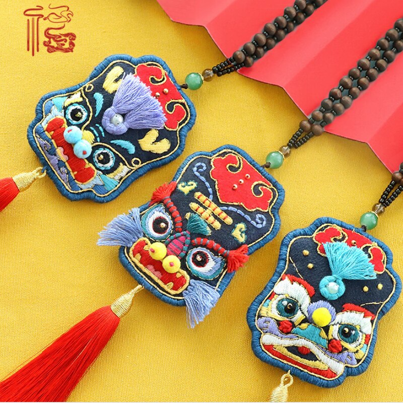 Kit de broderie Style chinois bricolage | Amulette avec cerceau, ensemble de points de croix Tyro faciles à coudre, de couture fait main pour débutant