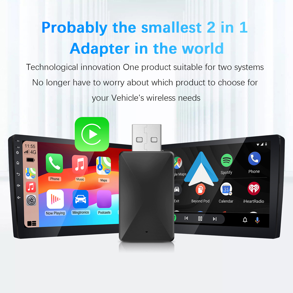 Adaptador inalámbrico 2 en 1 para Carplay, adaptador inalámbrico automático para Android, Plug and Play, WiFi, Bluetooth 5,0, conexión automática, Mini Dongle USB de 5V