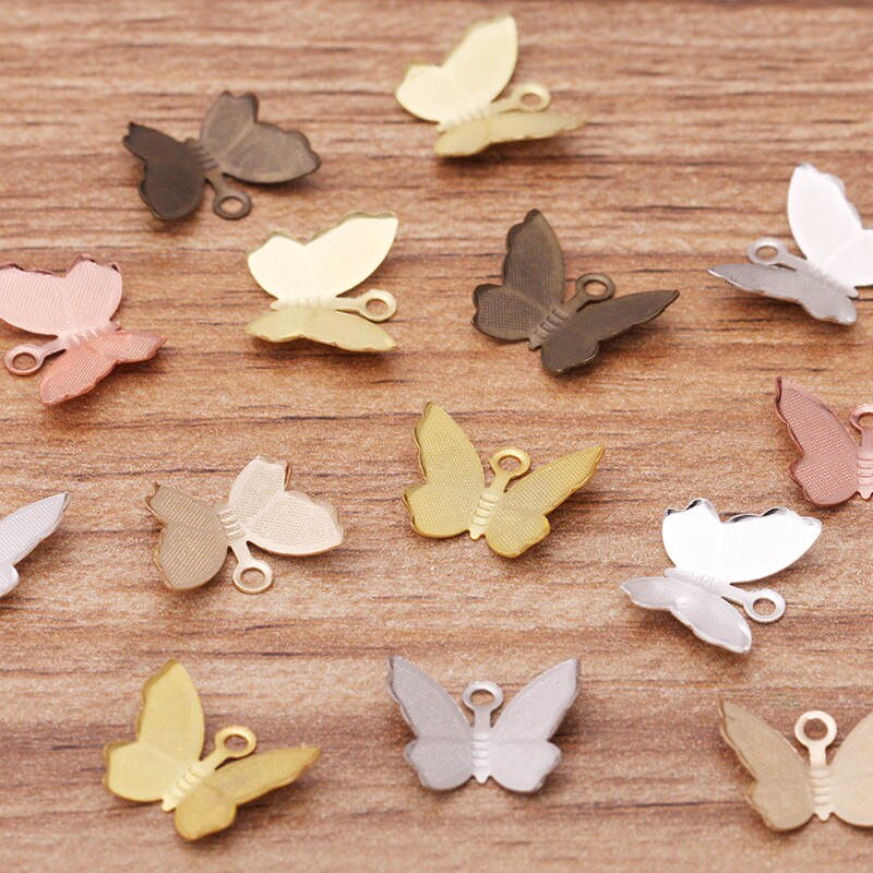 100 unids/lote 11mm x 13mm cobre mariposa encantos pendientes conectores colgantes para DIY joyería hacer Accesorios suministros