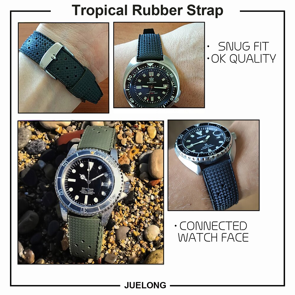 Correa de reloj Tropic de silicona de , correa de reloj de goma 20mm 22mm compatible con correa de reloj resistente al agua para buceo s-eiko, negro, azul y verde