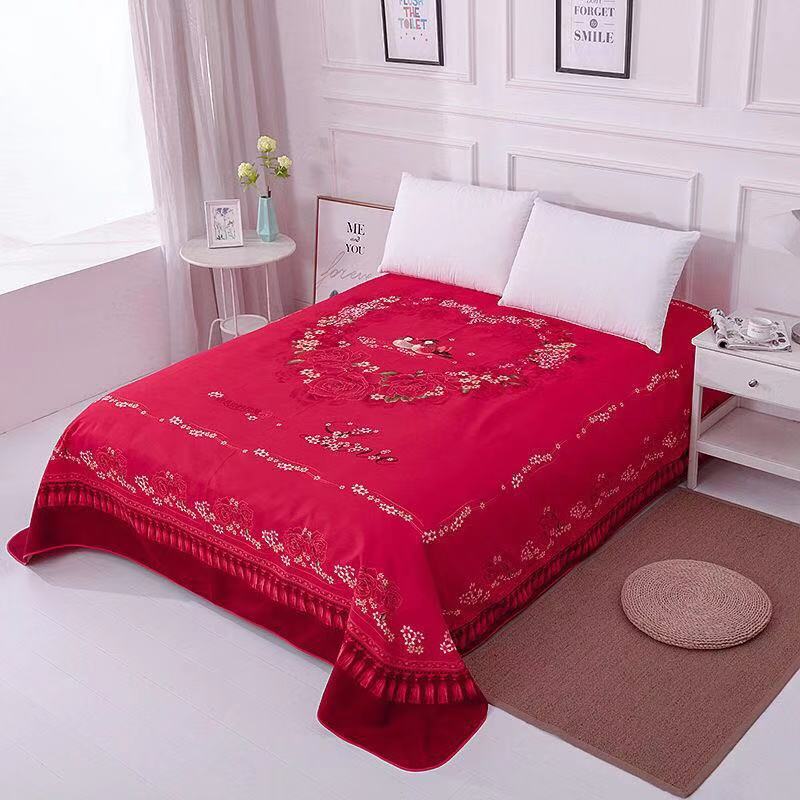 1pc fleur ponçage doux mariage drap de lit grande taille 245x245cm plat drap de lit épaissir double drap de lit pas de taie d'oreiller: Color 19