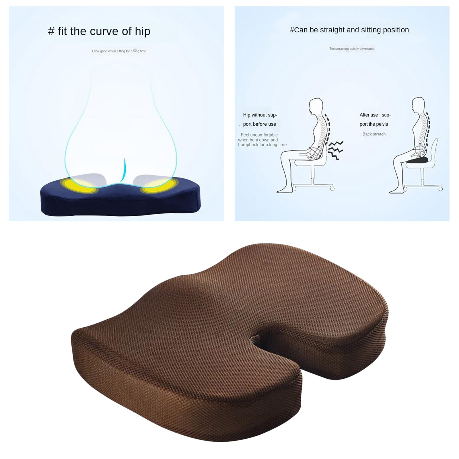 Ergonomic Seat Cushion for Office Chair, Memory Foam Coccyx Cushion Sciatica Pillows for Tailbone Pain &amp; Butt, 18x14x3 Inch: Coffee