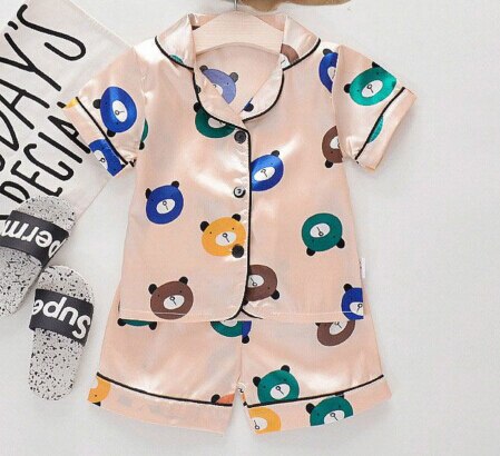 Herfst Zomer Schattige Beer Tropische Print Peuter Baby Kids Jongen Knop Stitch Nachtkleding Nachtkleding Pyjama Set Homewear: 1 / size 80