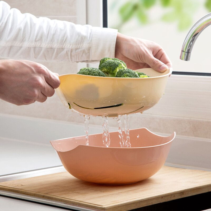 House leaves double wash vegetable basin kitchen plastic drain basin household fruits vegetables leachate wash vegetable basket